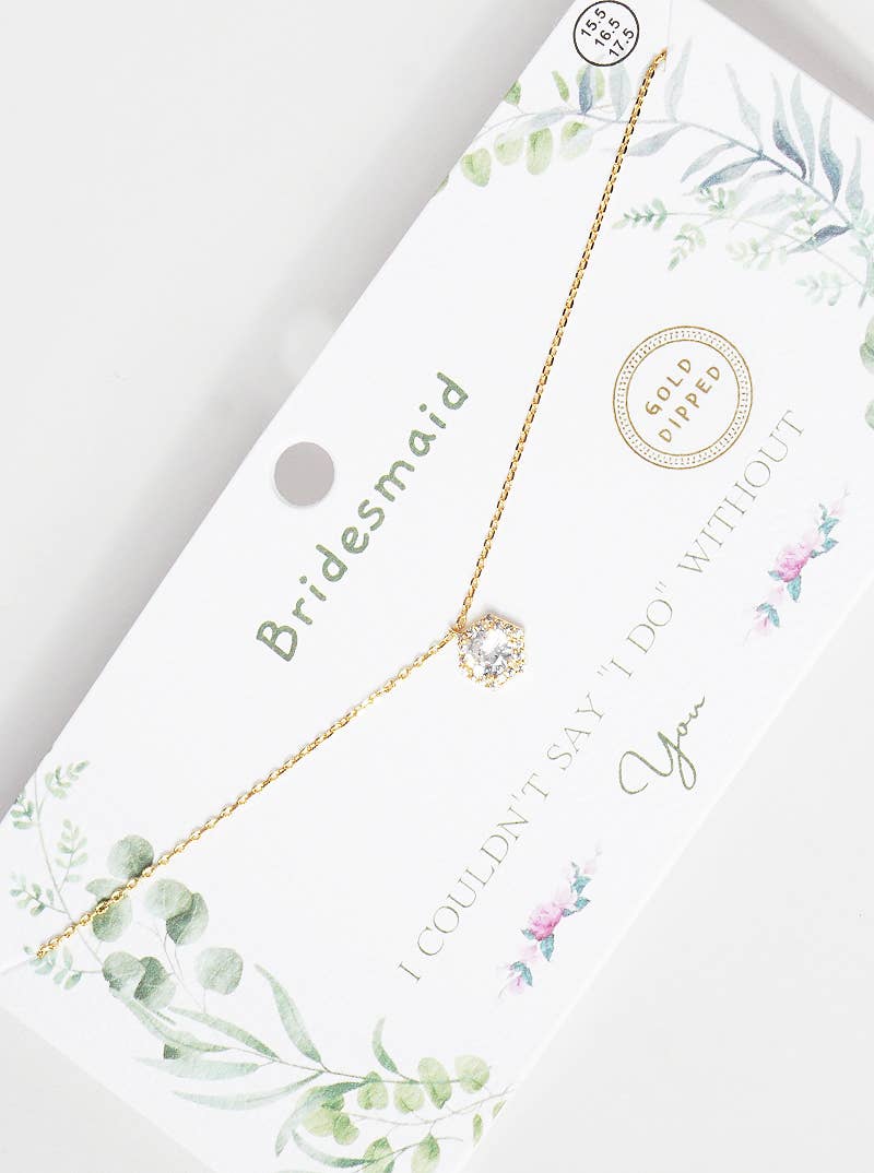 Bridesmaid CZ Hexagon Pendant Necklace Carded Gift Set