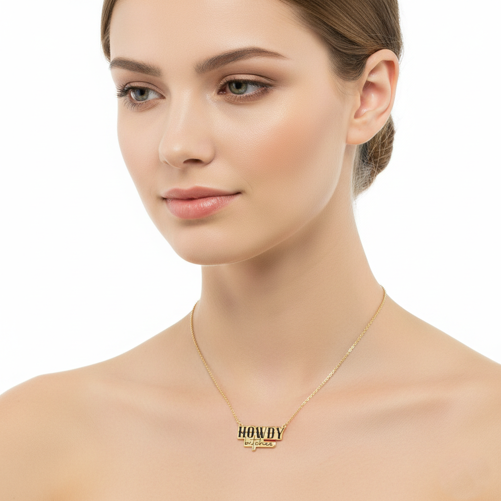 Howdy Bitches Western Statement Pendant Necklace