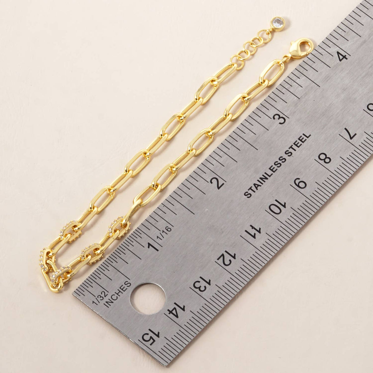 CZ Pave U-Link Paperclip Bracelet