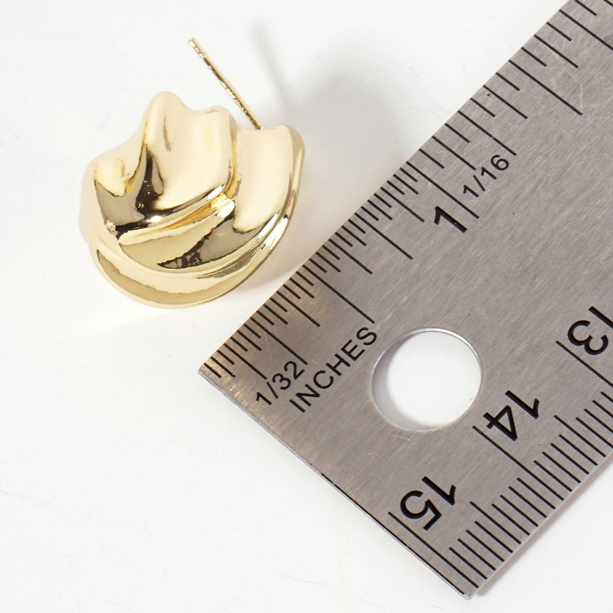 Polished Brass Sculpted Wave Teardrop Post Earrings