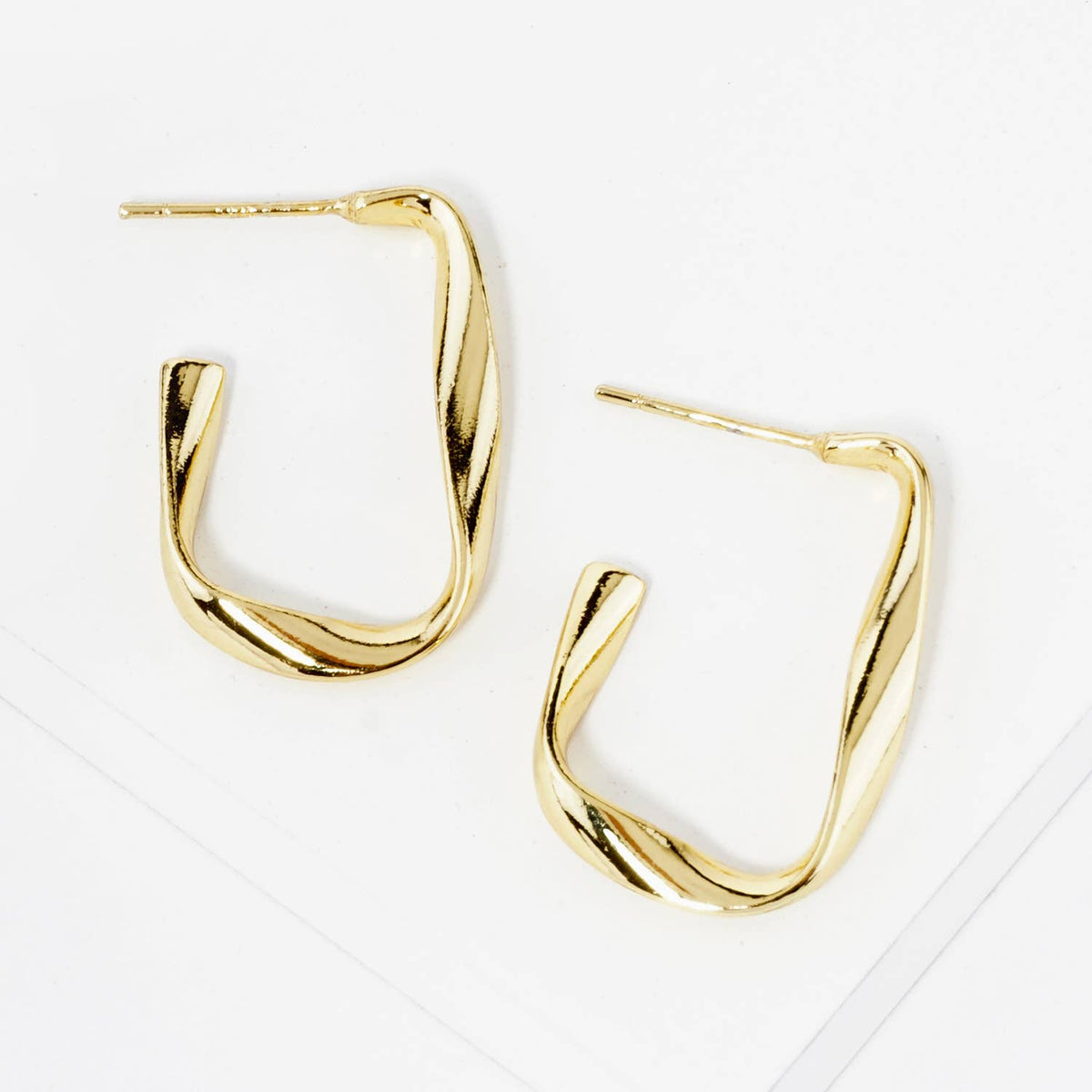 18K GOLD DIPPED 25MM TWIST RECTANGLE HOOP EARRINGS