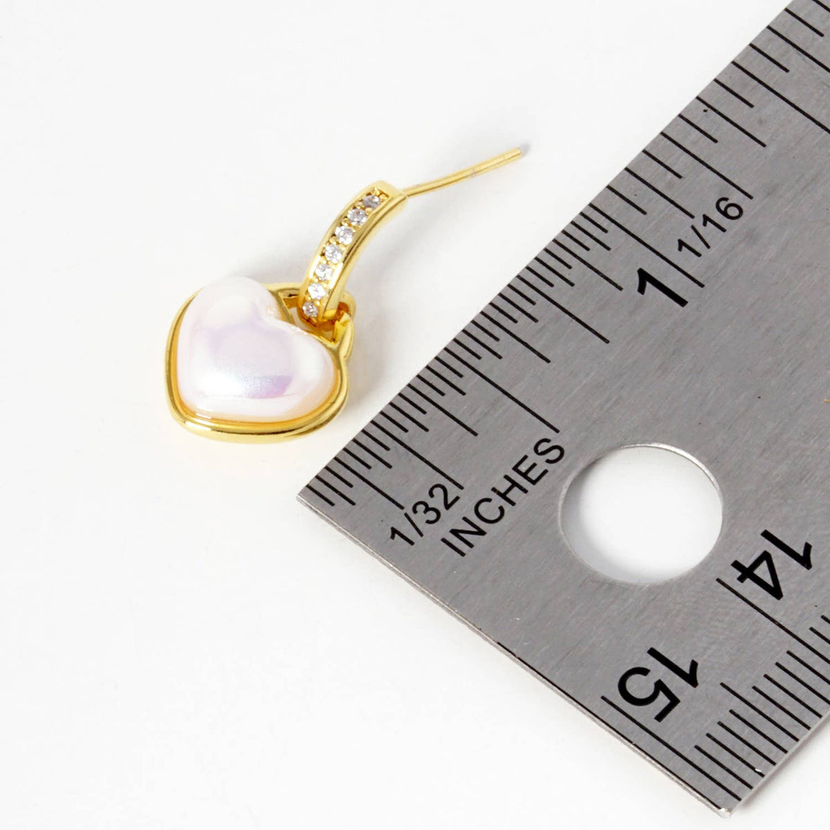 Dainty Pave Cubic Zirconia Heart Pearl Charm Huggie Hoop