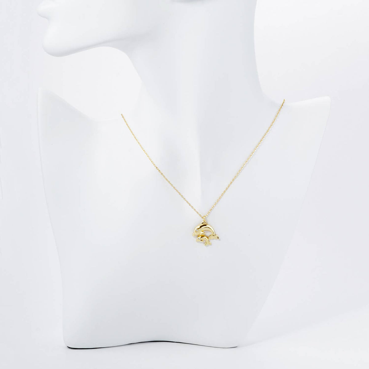 Two Dolphins Pendant Necklace / 18K Gold Dipped