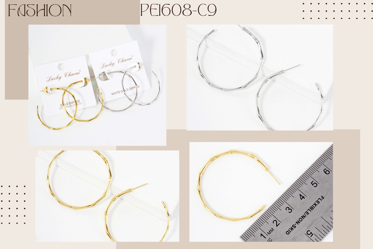 Polished Brass Delicate Bamboo Design 40mm Hoop Earrings