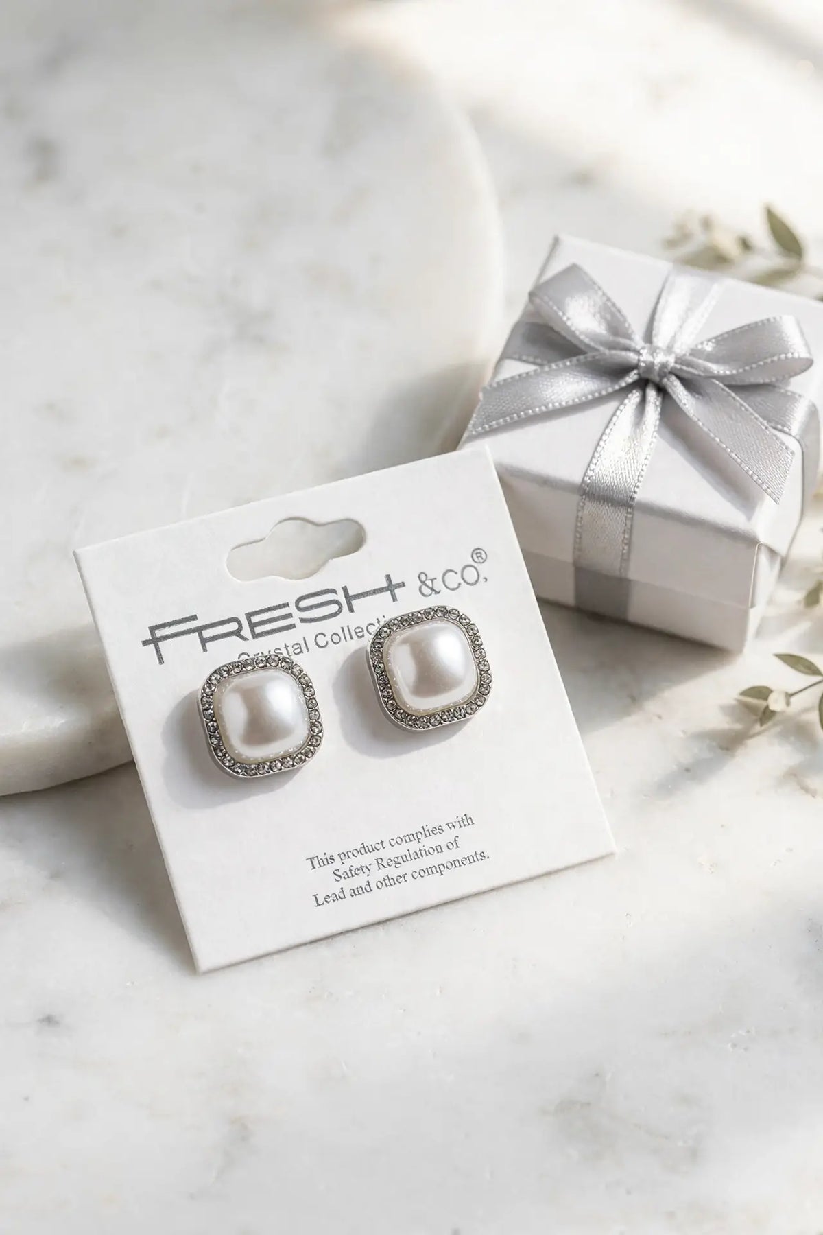 Cushion Pearl Halo Stud Earrings – Crystal Halo Pearl Studs,