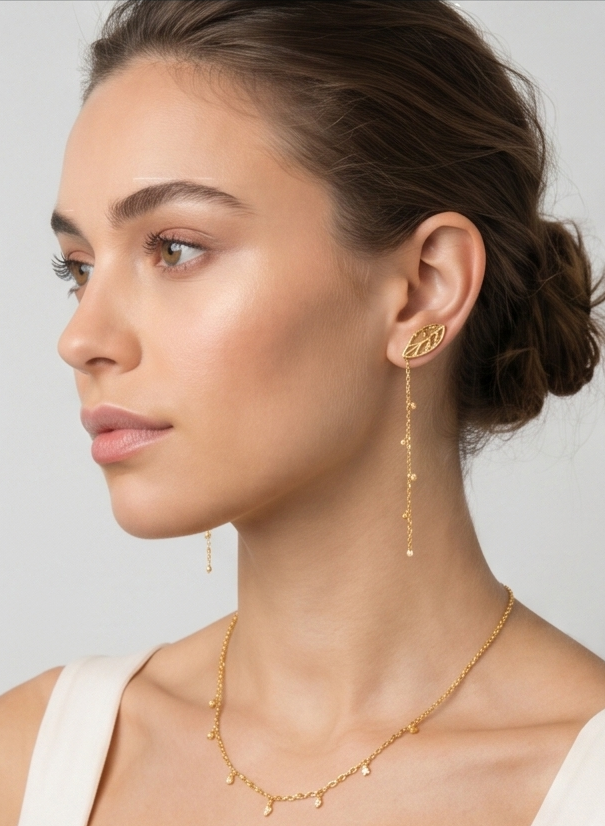Gold Plated Leaf Drop Earrings