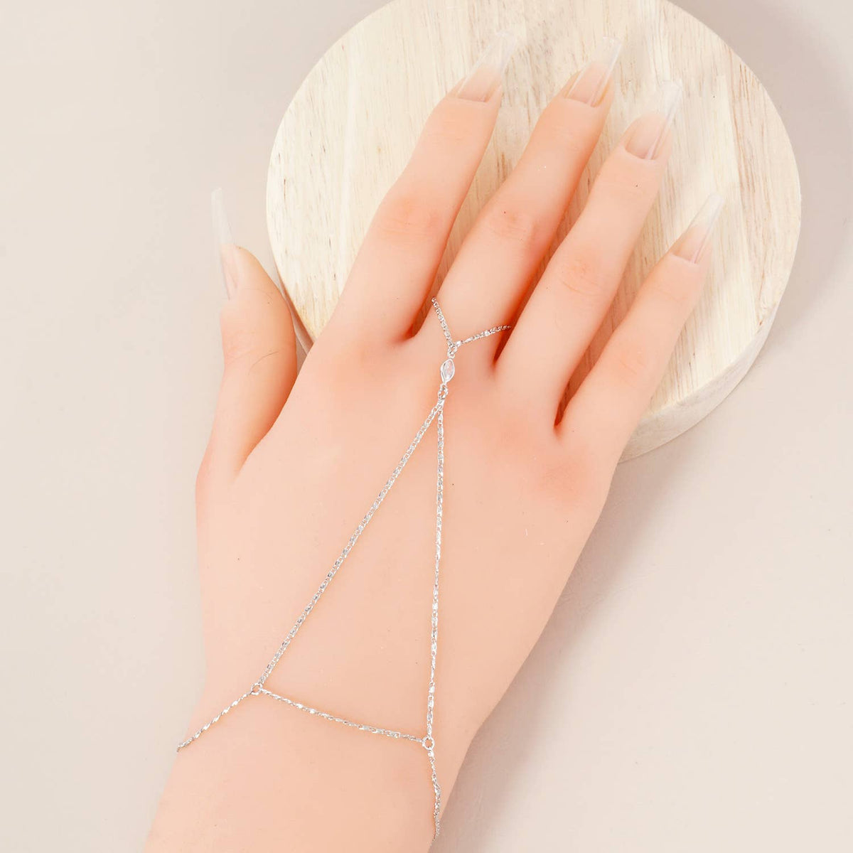 Marquise CZ-Stone Accent Brass Hand-Chain Bracelet