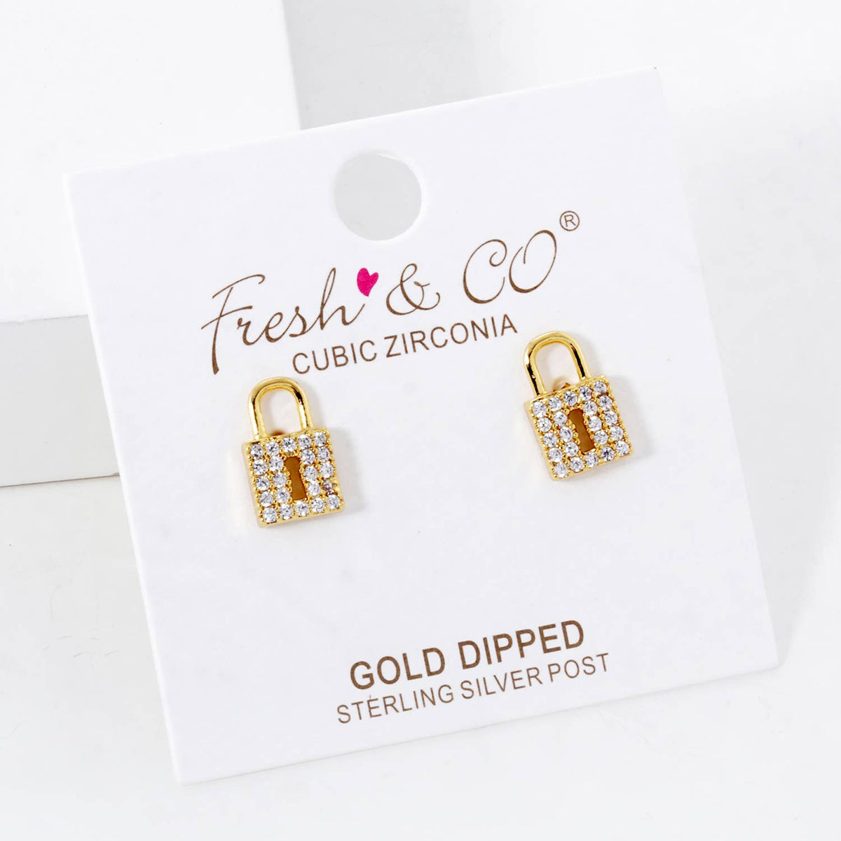 18K Gold Dipped CZ Pave Padlock Stud Earrings