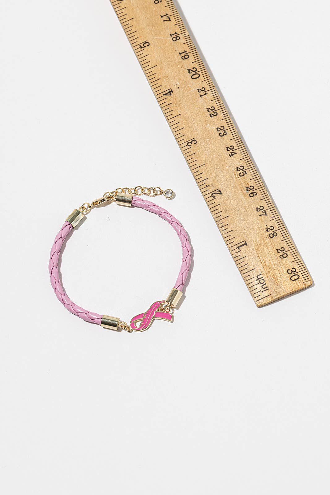 Pink Feather Ribbon Braided Bracelet – Gold-Dipped Awareness
