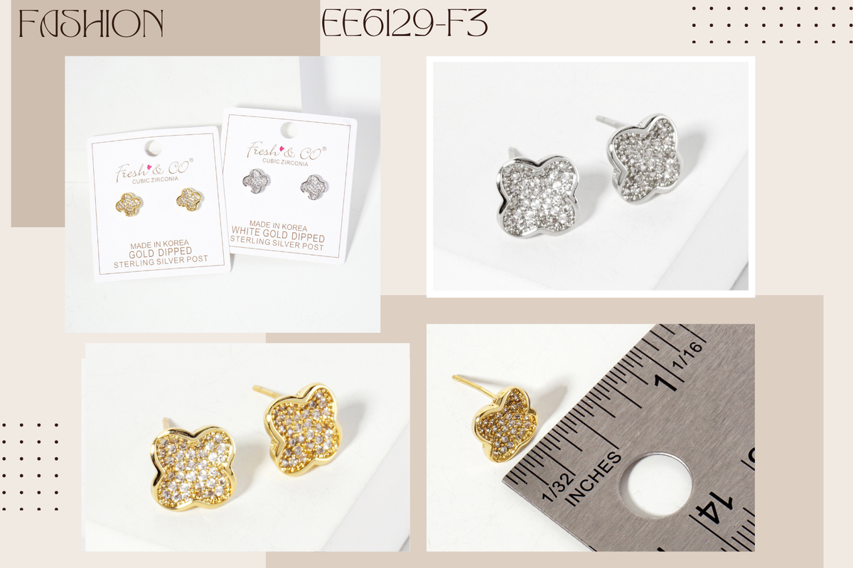 Pave-Set Quatrefoil 18K-Gold-Dipped Stud Earrings