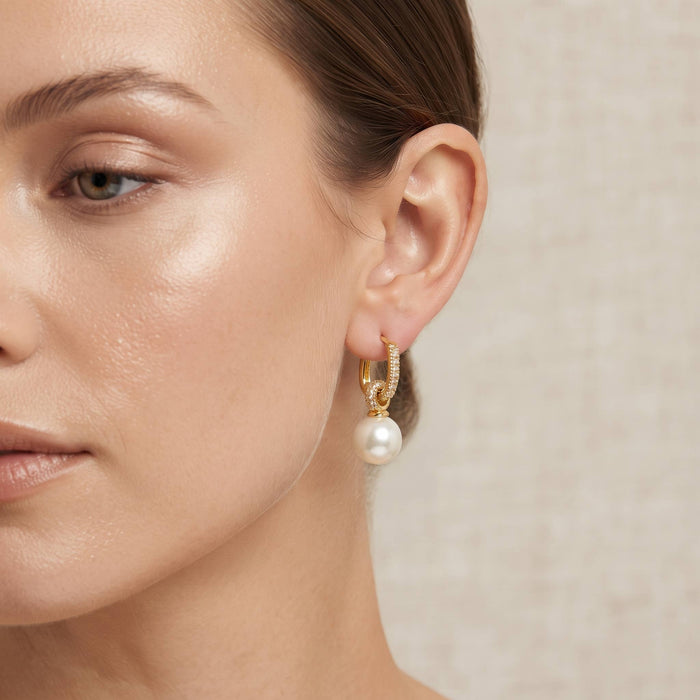 Dainty Pave Huggie Hoop & Pearl Drop Earrings