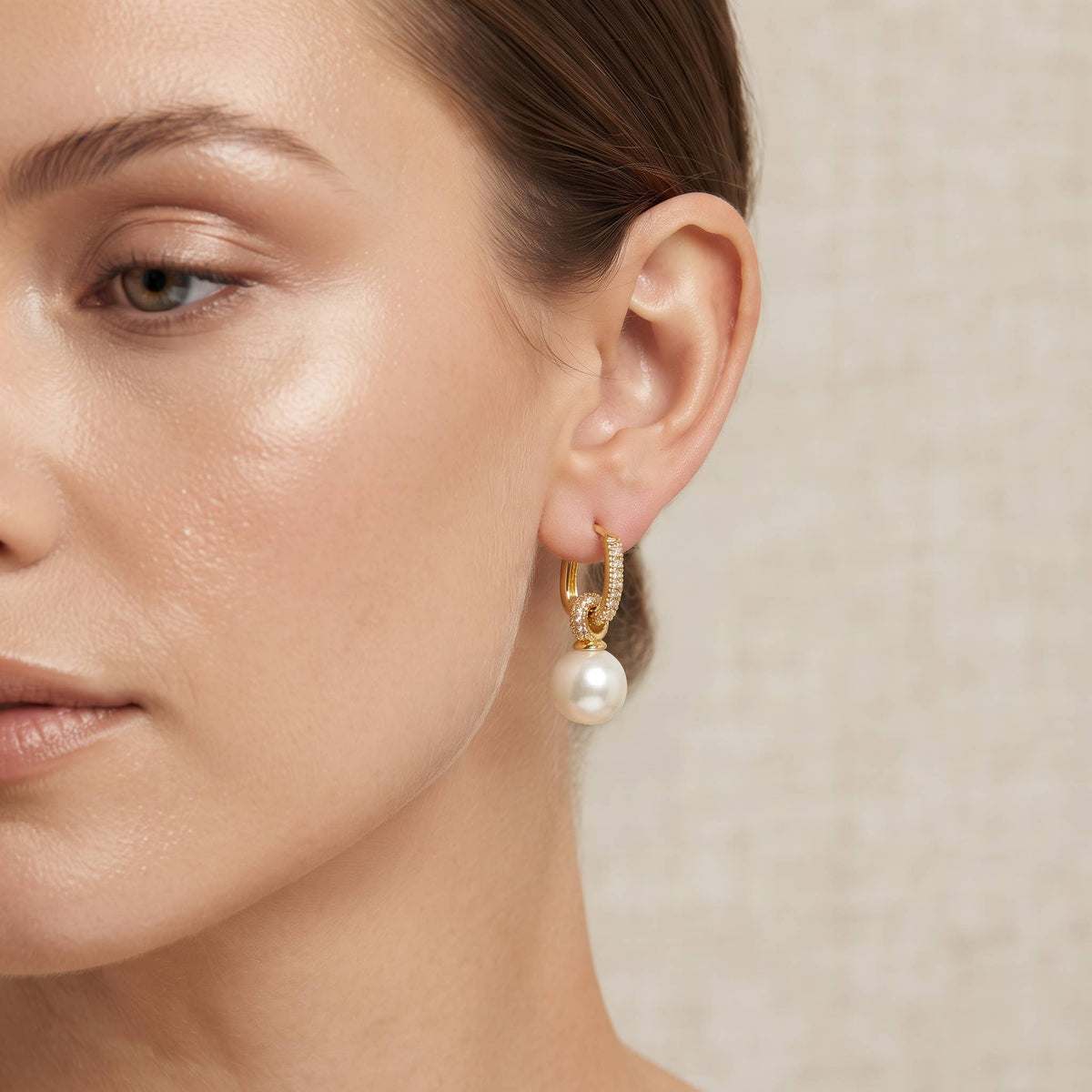 Dainty Pave Huggie Hoop & Pearl Drop Earrings