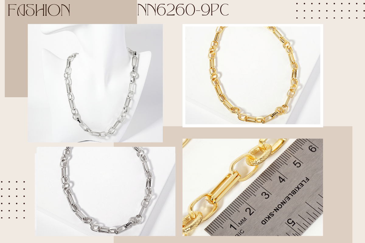 18K-Gold-Dipped 17-12mm Textured Geometric Chain Necklace
