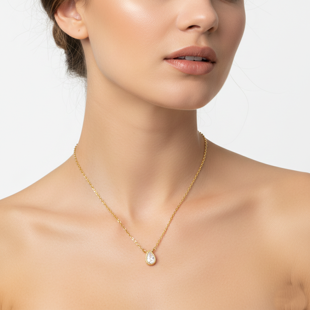 Pear-Cut Cubic Zirconia Dainty Teardrop Pendant Necklace