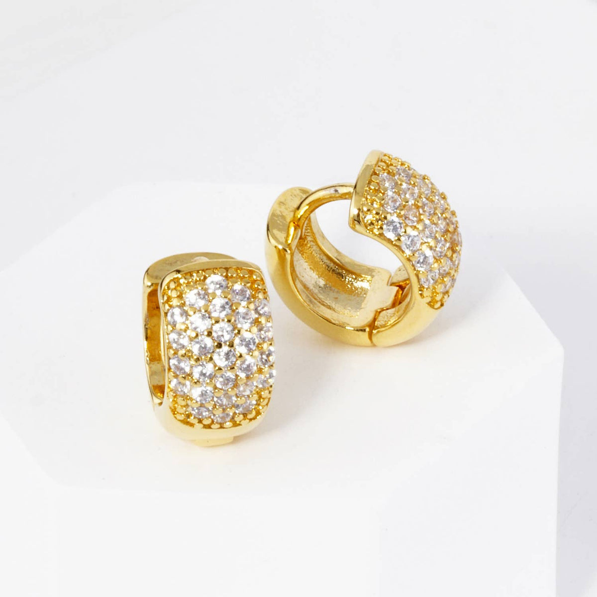 18K Gold Dipped Pave Set Cubic Zirconia 10mm Bold Huggie