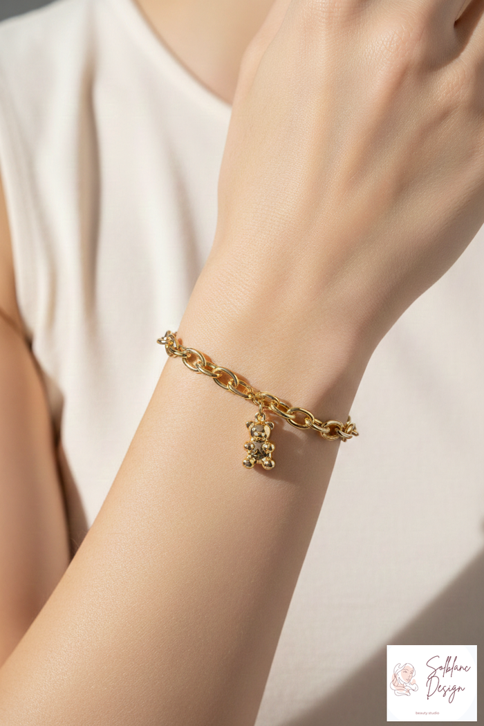 Magnetic Clasp Teddy Bear Link Chain Charm Bracelet