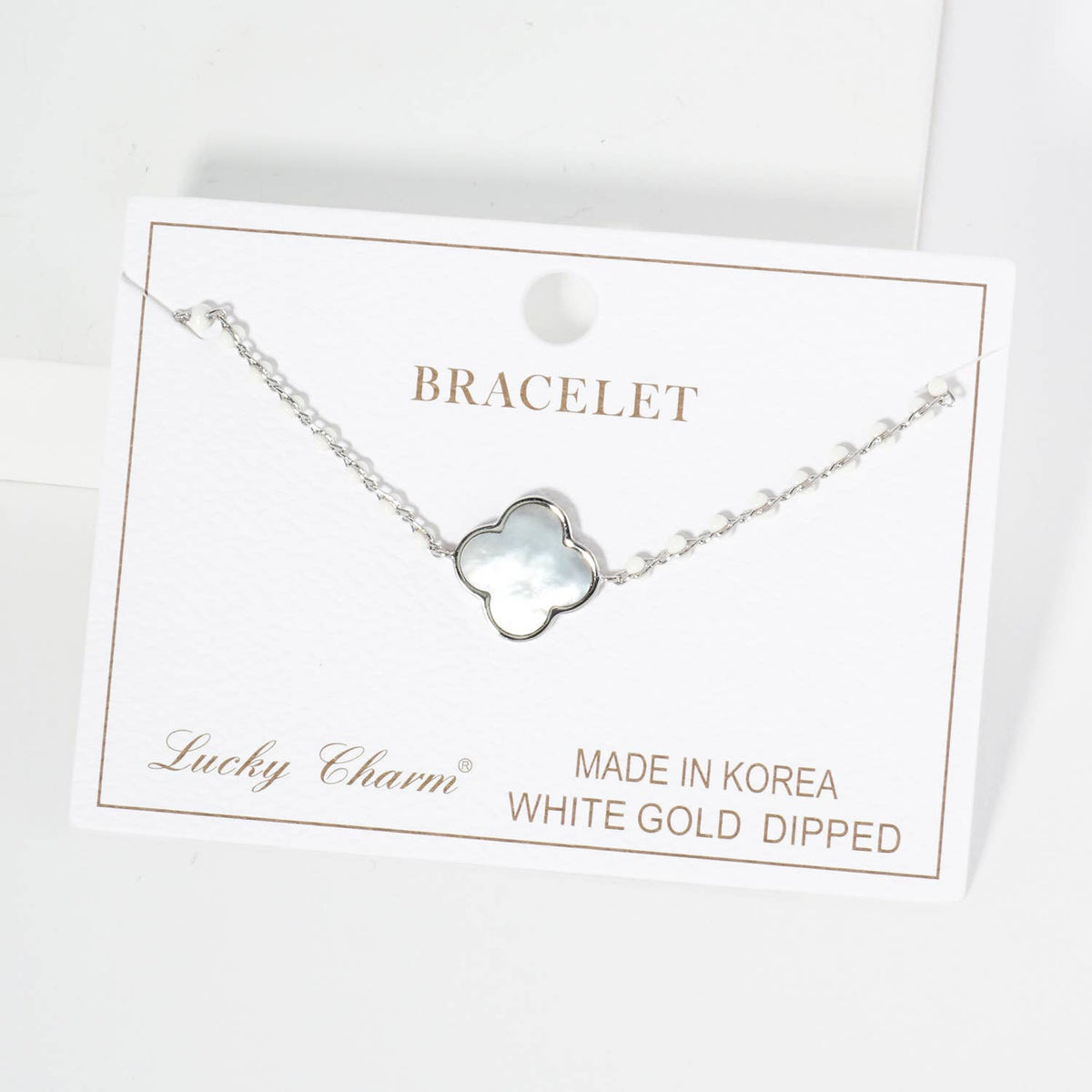 Four-Leaf Clover Mother of Pearl & Beaded Rosary Bracelet