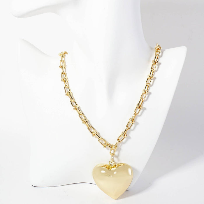 Polished Brass Puffy Heart Pendant HardWear-Chain Necklace
