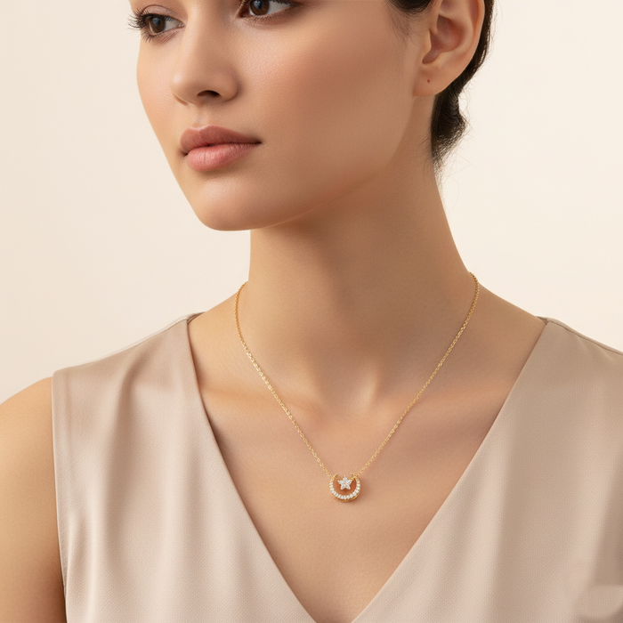 Celestial Moon & Star Pave Pendant Necklace