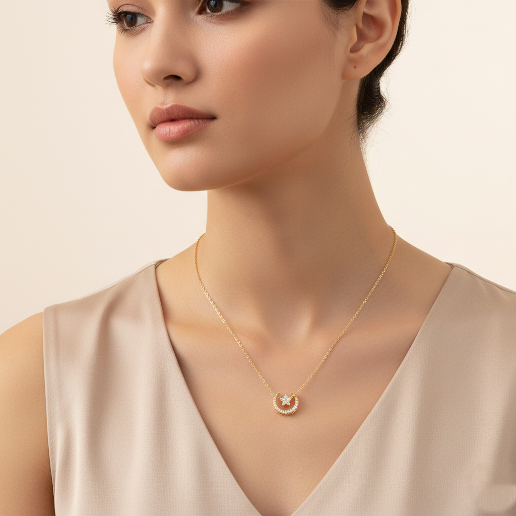 Celestial Moon & Star Pave Pendant Necklace