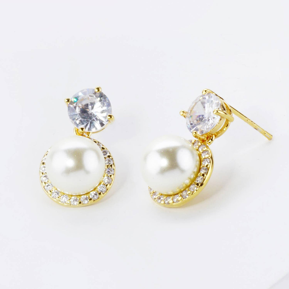 CUBIC ZIRCONIA PEARL DROP POST EARRINGS