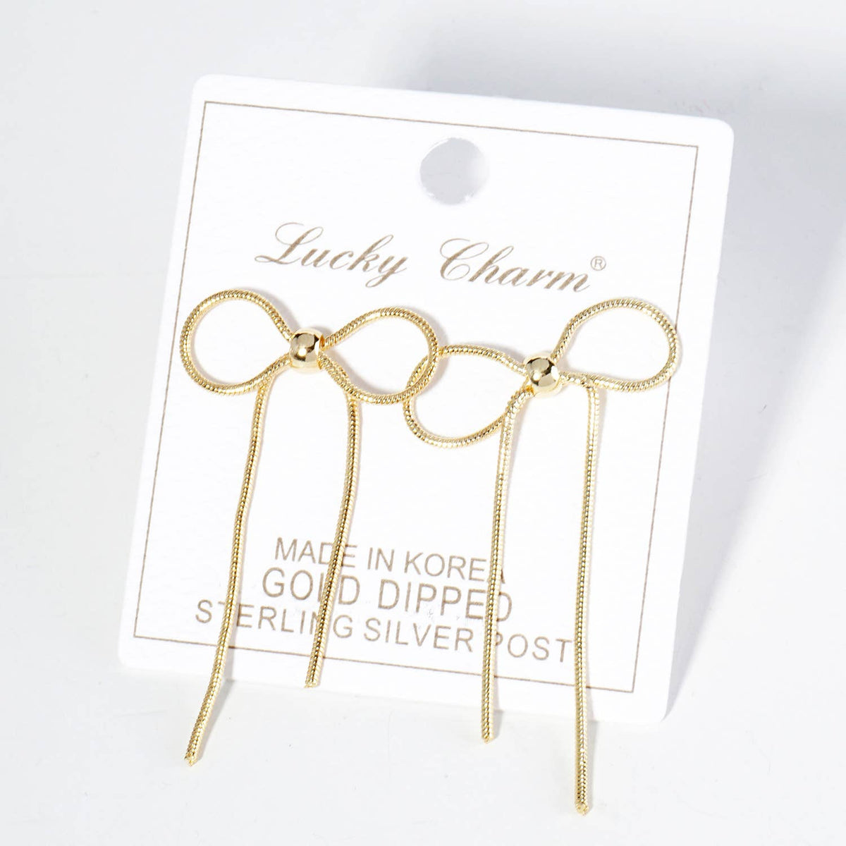 Snake Chain Ribbon Bow Drop Post Earrings / 18K Gold Dipped