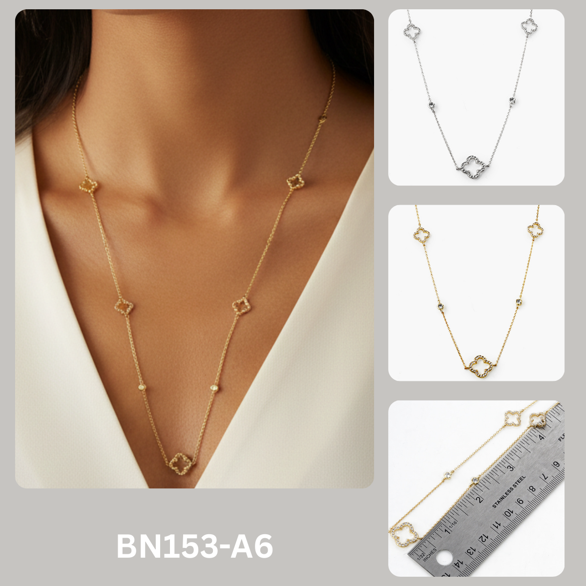 Delicate Open Clover Station Charm Necklace