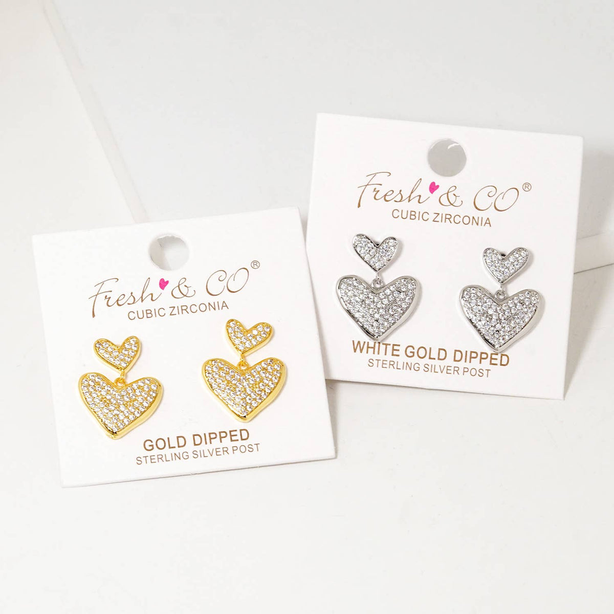 Dainty Pave Double Heart Statement Earrings