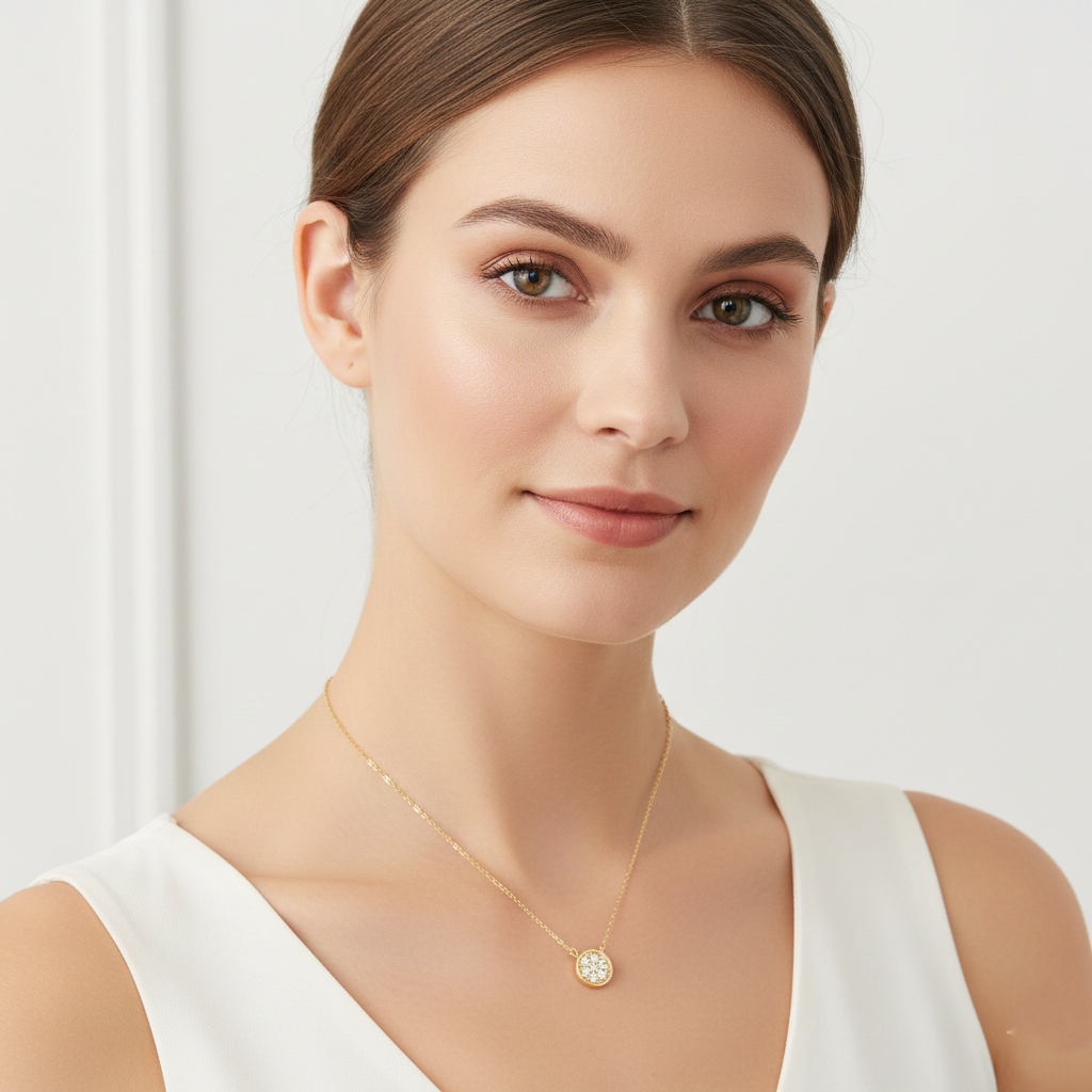 Minimalist Pave Disc Pendant Necklace