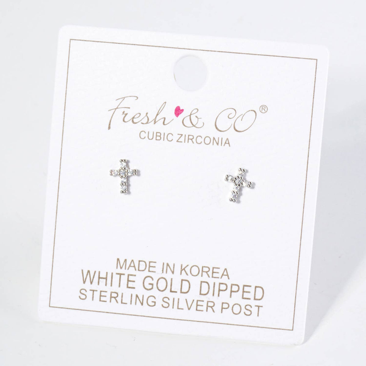 TINY CUBIC ZIRCONIA CROSS STUD EARRINGS / 18K GOLD DIPPED