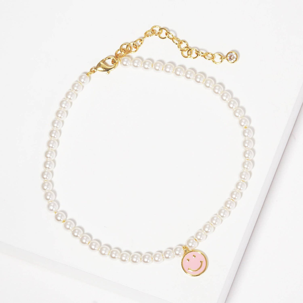 Gold Plated Freshwater Pearl Smiley Face Anklet