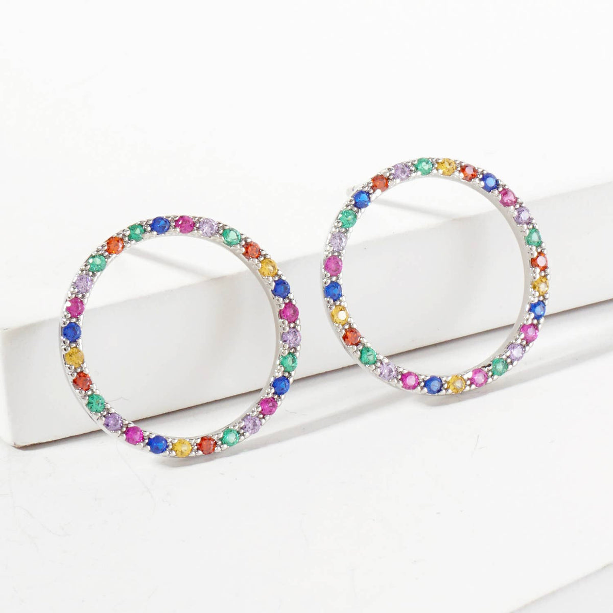 Pave-Set Delicate Circle 18K-Gold-Dipped Brass Stud Earrings