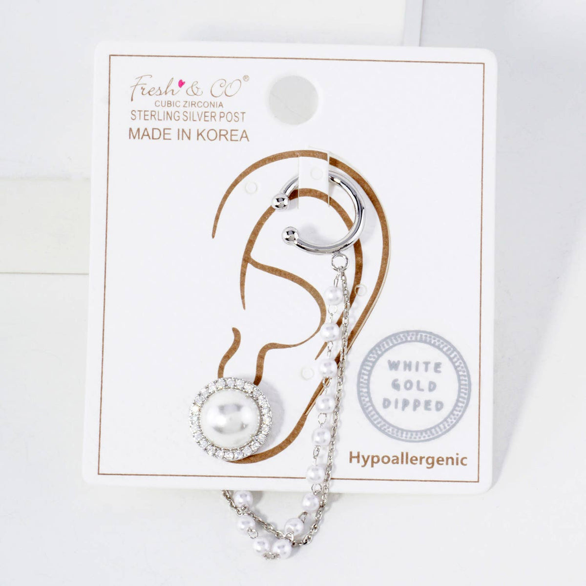Pearl Surrounded with Ear Cuff Drape Chain Earring Set