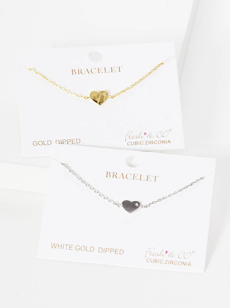 Dainty Cubic Zirconia Heart Charm Bracelet