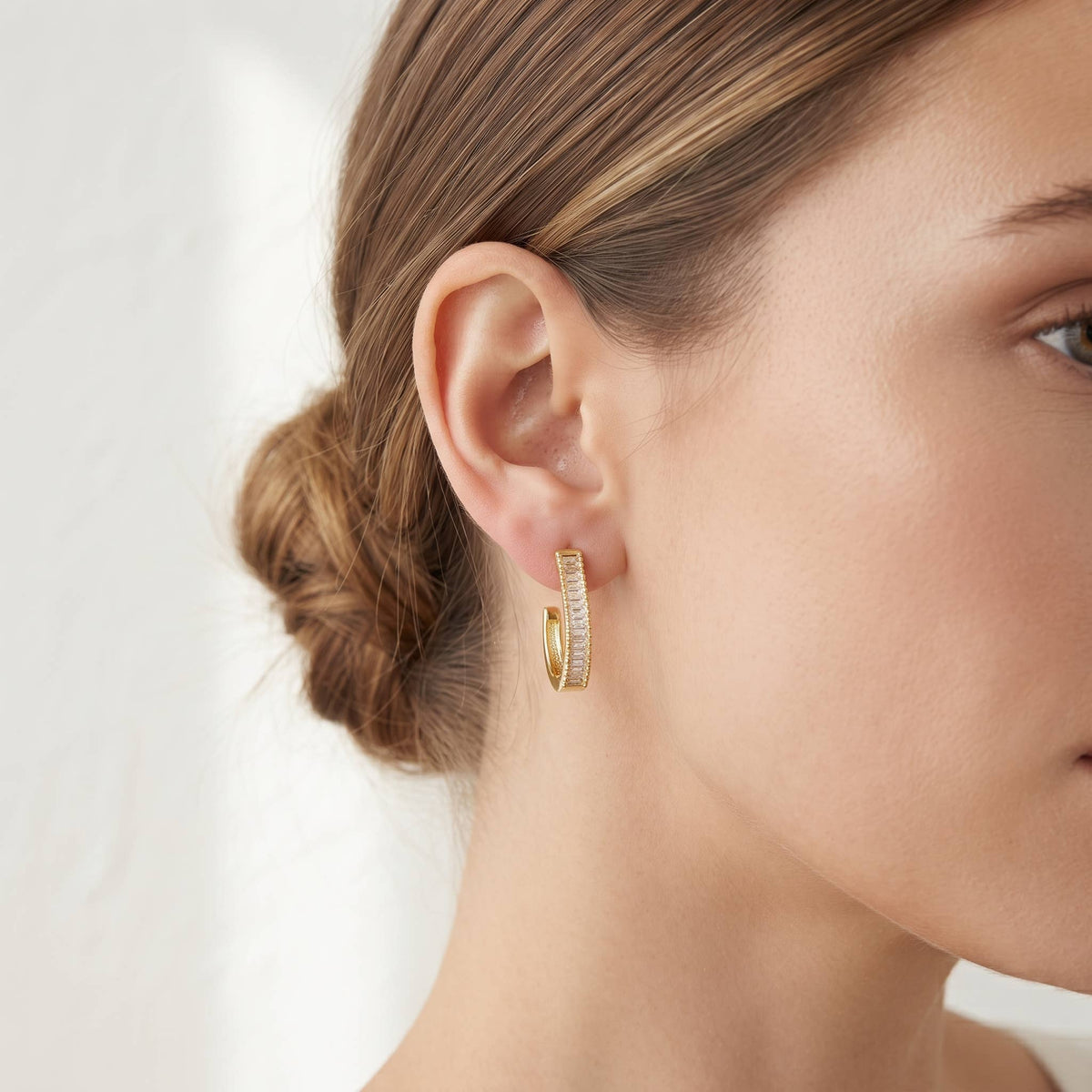 Dainty Baguette Cubic Zirconia Open Hoop Earrings