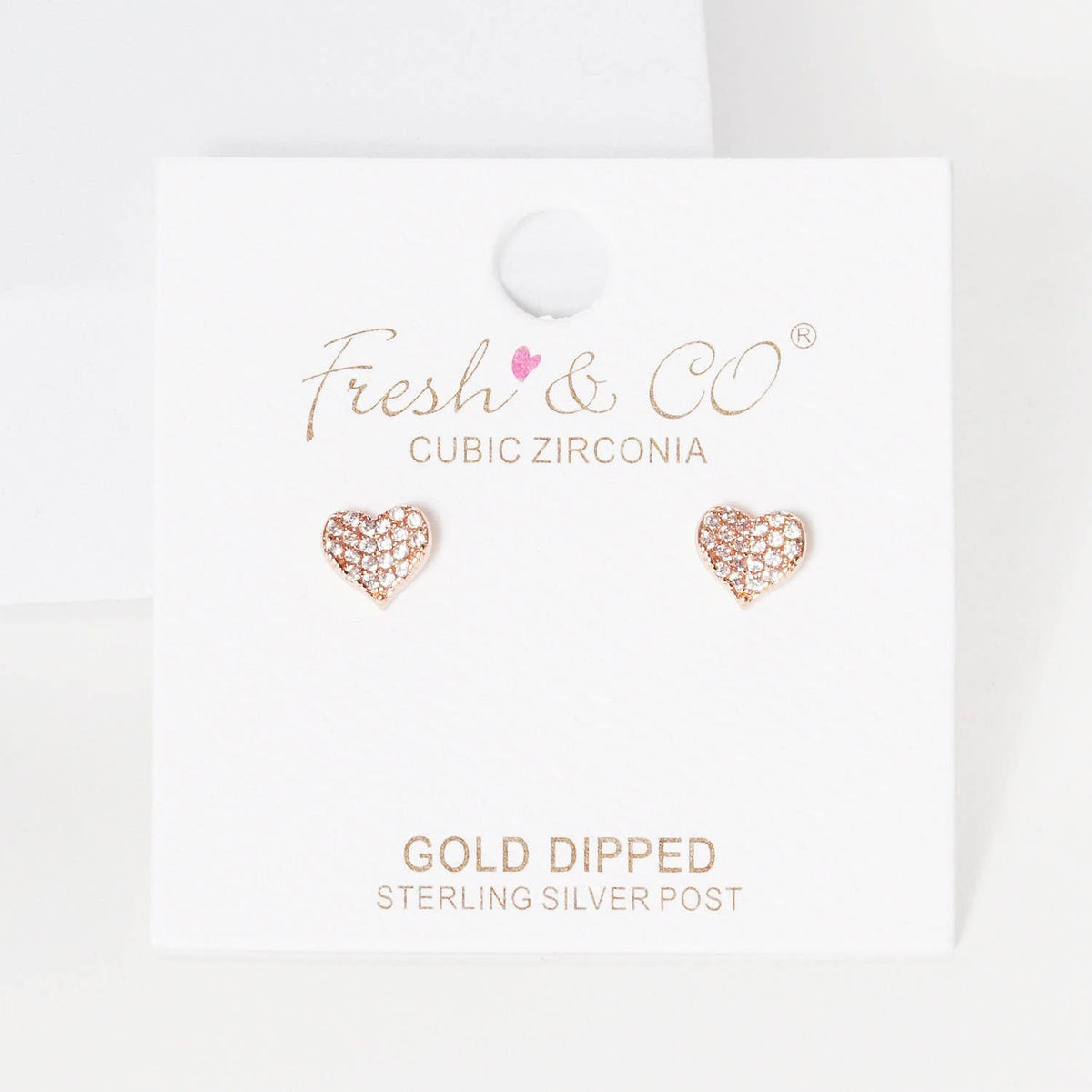 Gold Cubic Pave Heart Stud Earrings