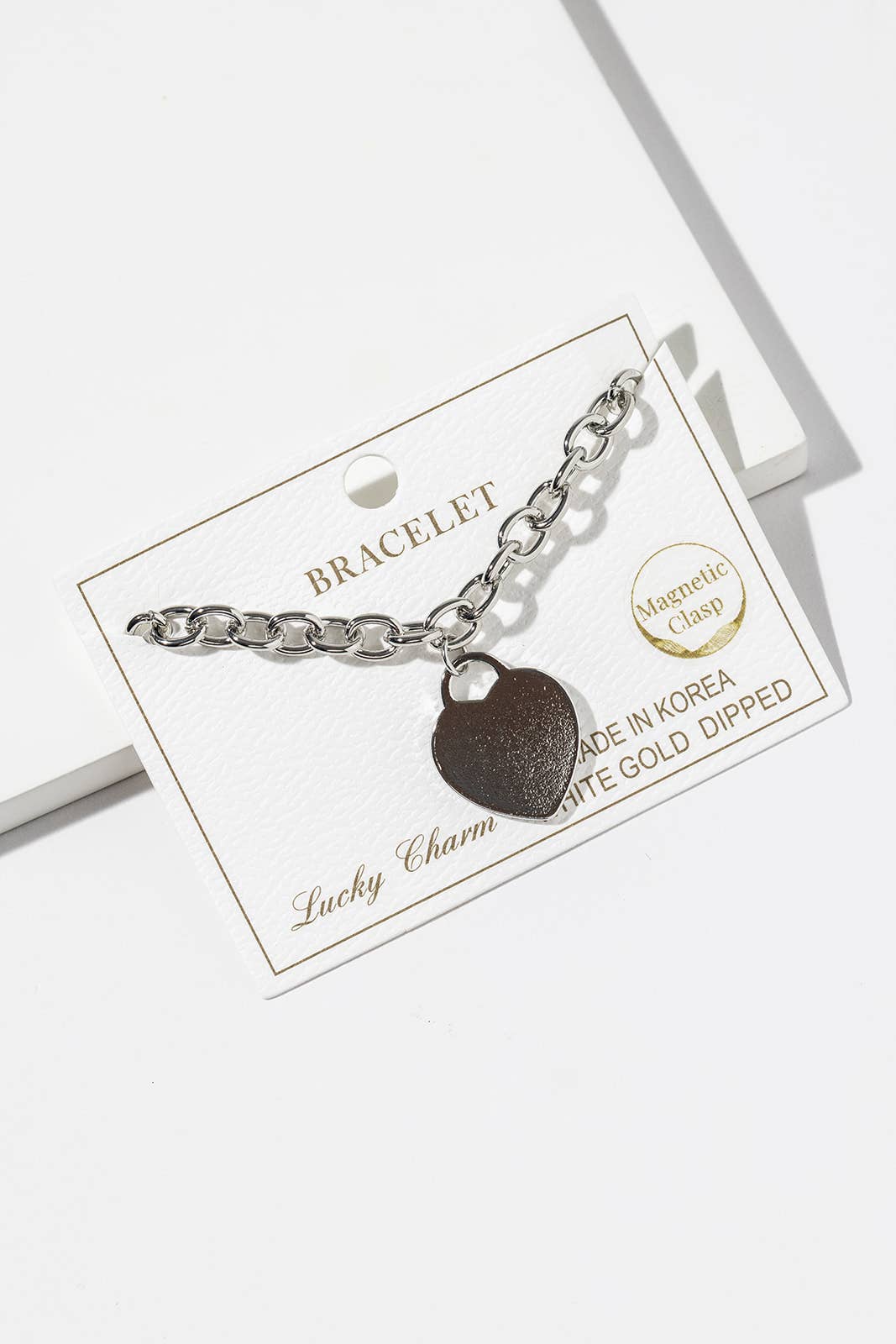 Mixed Metal Two-Row Heart Charm Bracelet with Magnetic Clasp