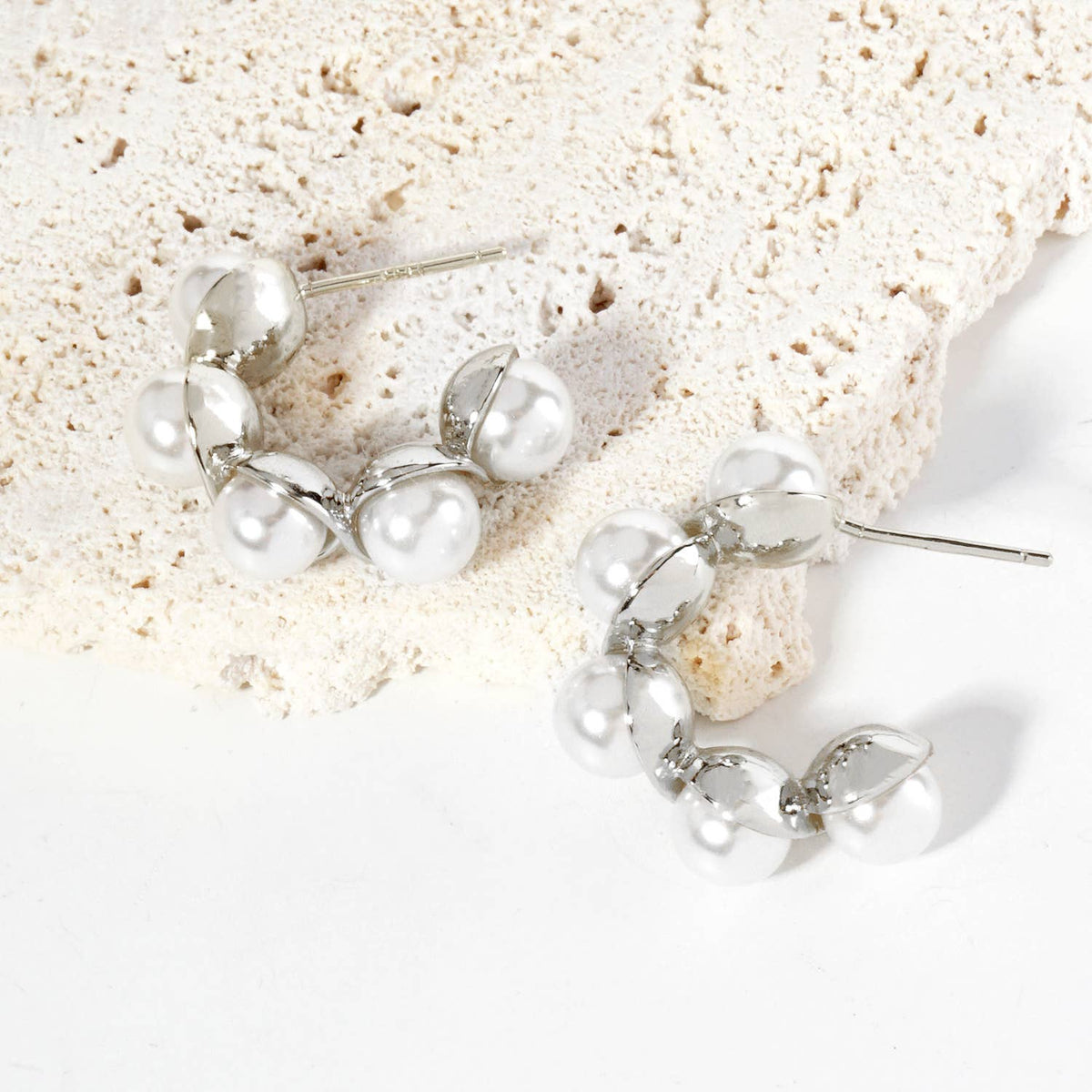 18K Gold Dipped 20mm Pearl Beaded Hoop Earrings