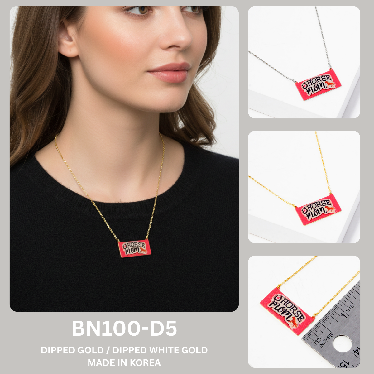 Horse Mom Enamel Bar Pendant Necklace