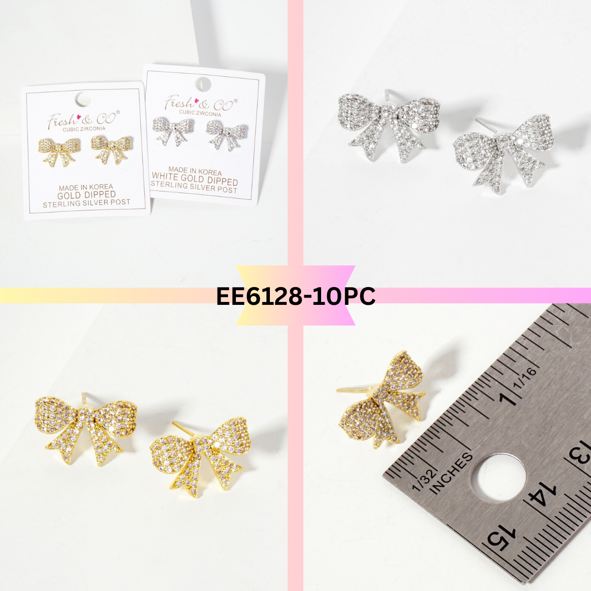 Pave-Set 17mm Bow 18K-Gold-Dipped Stud Earrings