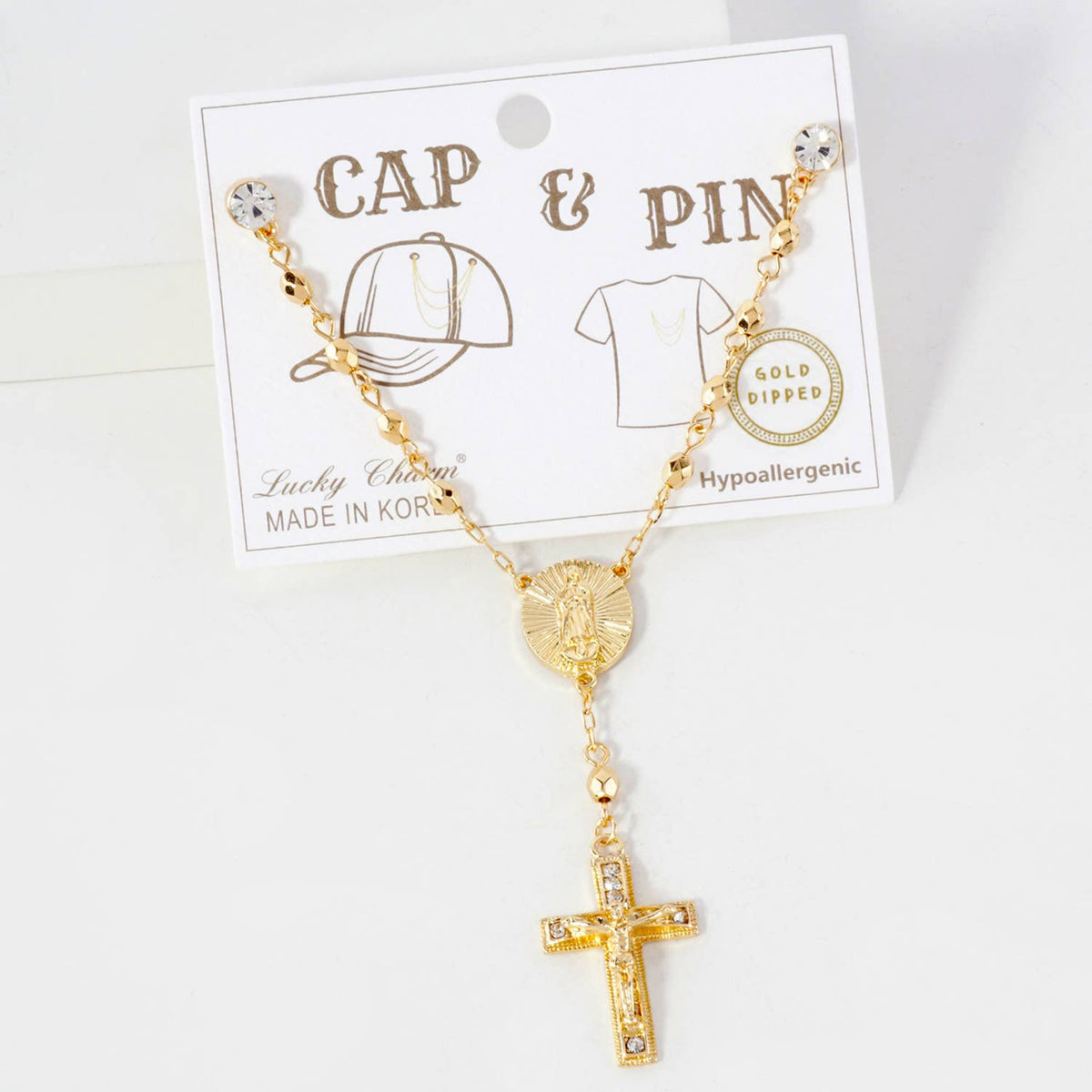 Cap & Pin Rosary Chain Accessory - Virgin Mary & Crucifix