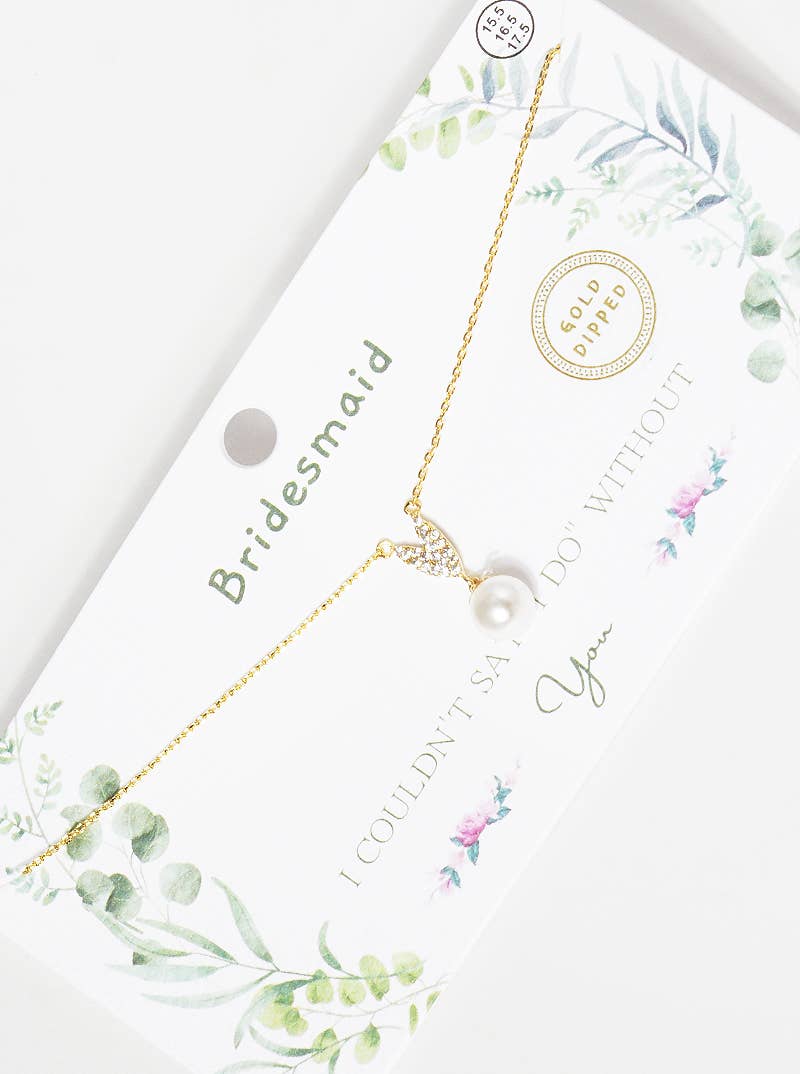 V-Shape Pavé Accent and Pearl Drop Bridesmaid Necklace