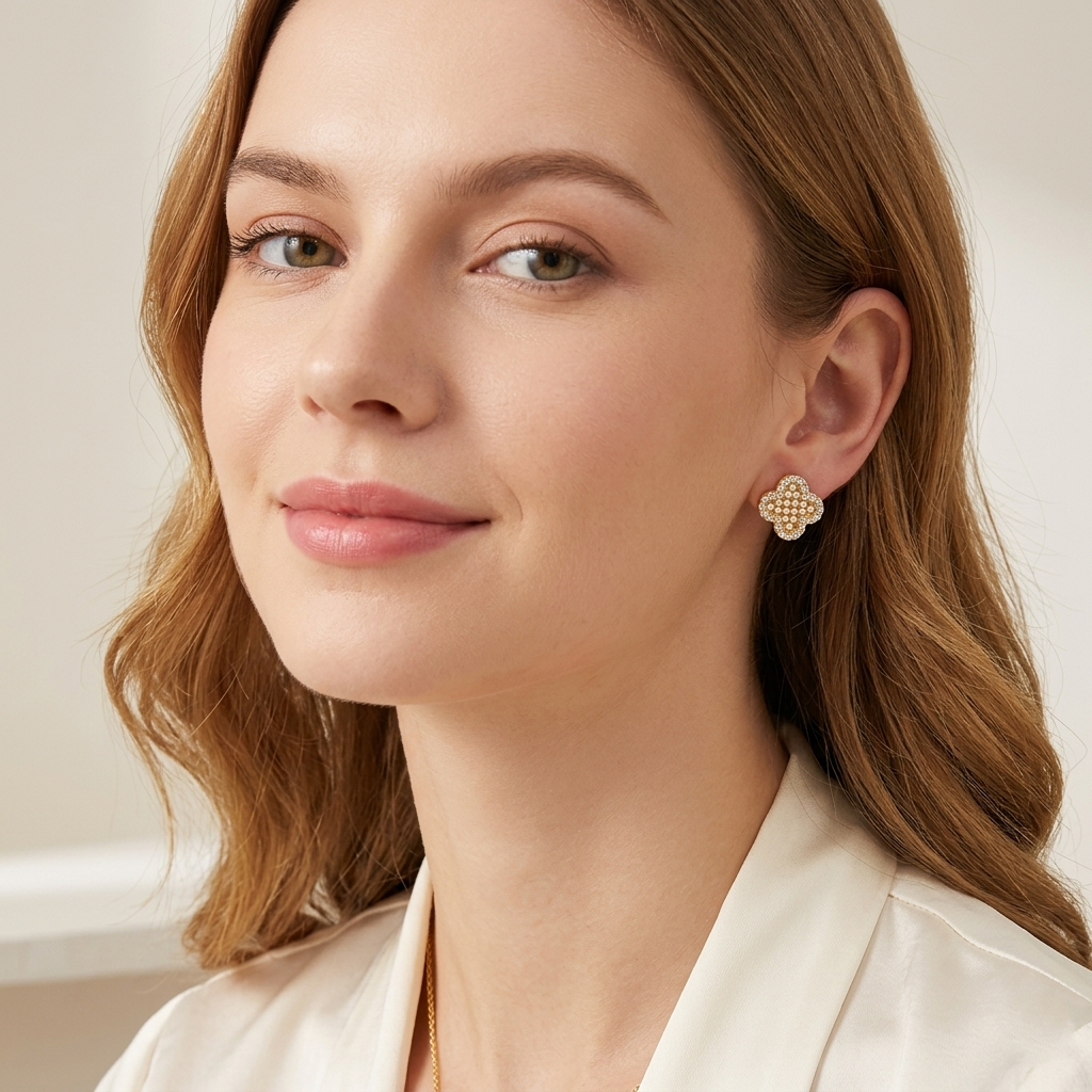 Dazzling Clover Pearl Stud Earrings