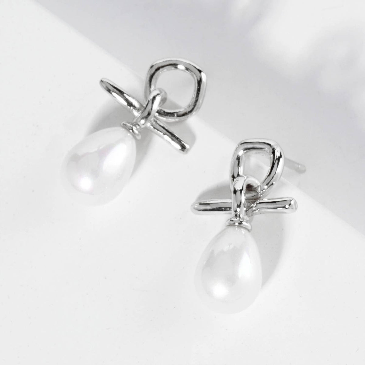 Dainty Teardrop Pearl Drop Post Earrings / 18K Gold Dipped