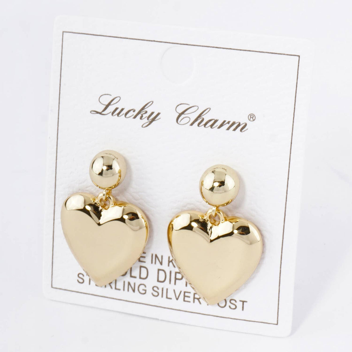 Heart Drop Dangle Post Earrings / 18K Gold Dipped
