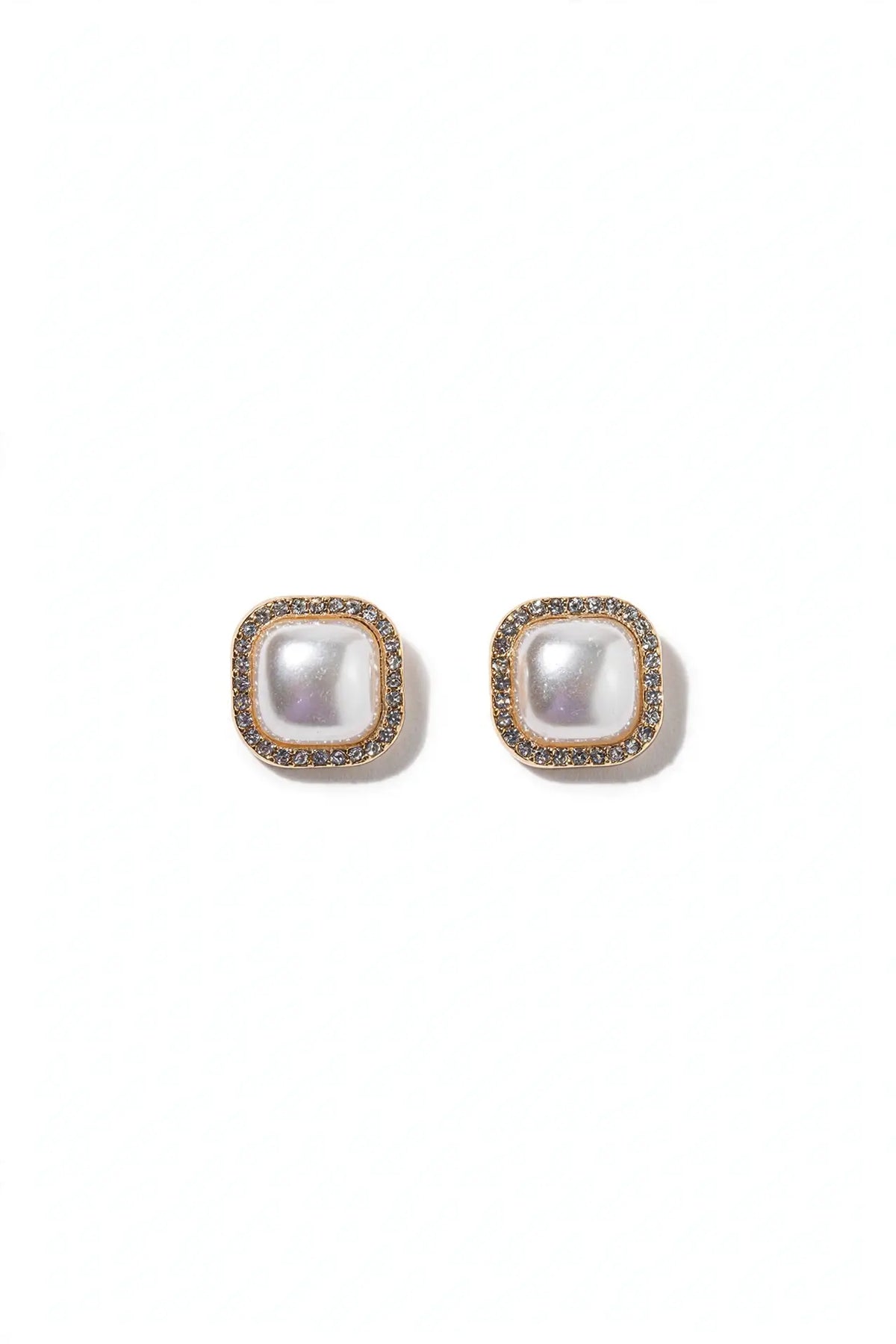 Cushion Pearl Halo Stud Earrings – Crystal Halo Pearl Studs,