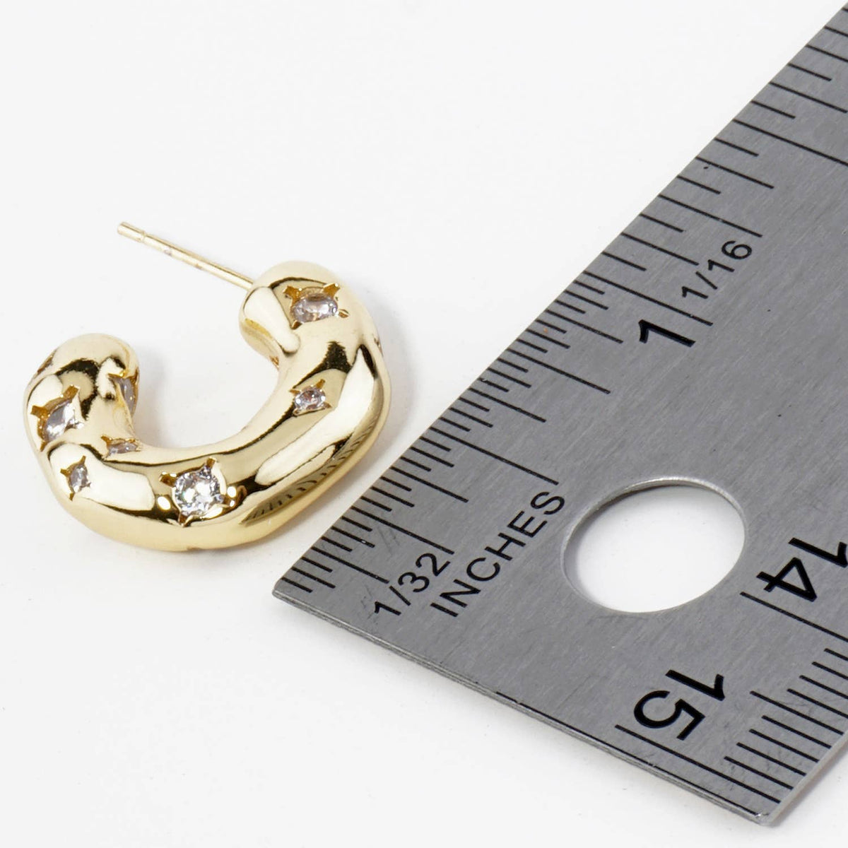 18K GOLD DIPPED CUBIC ZIRCONIA EMBEDDED 15MM ORGANIC HOOP