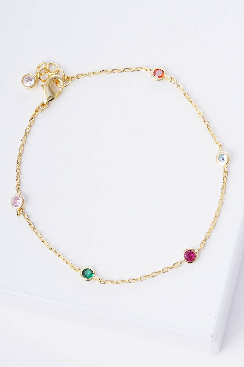 Delicate Rainbow CZ Bezel Station Bracelet