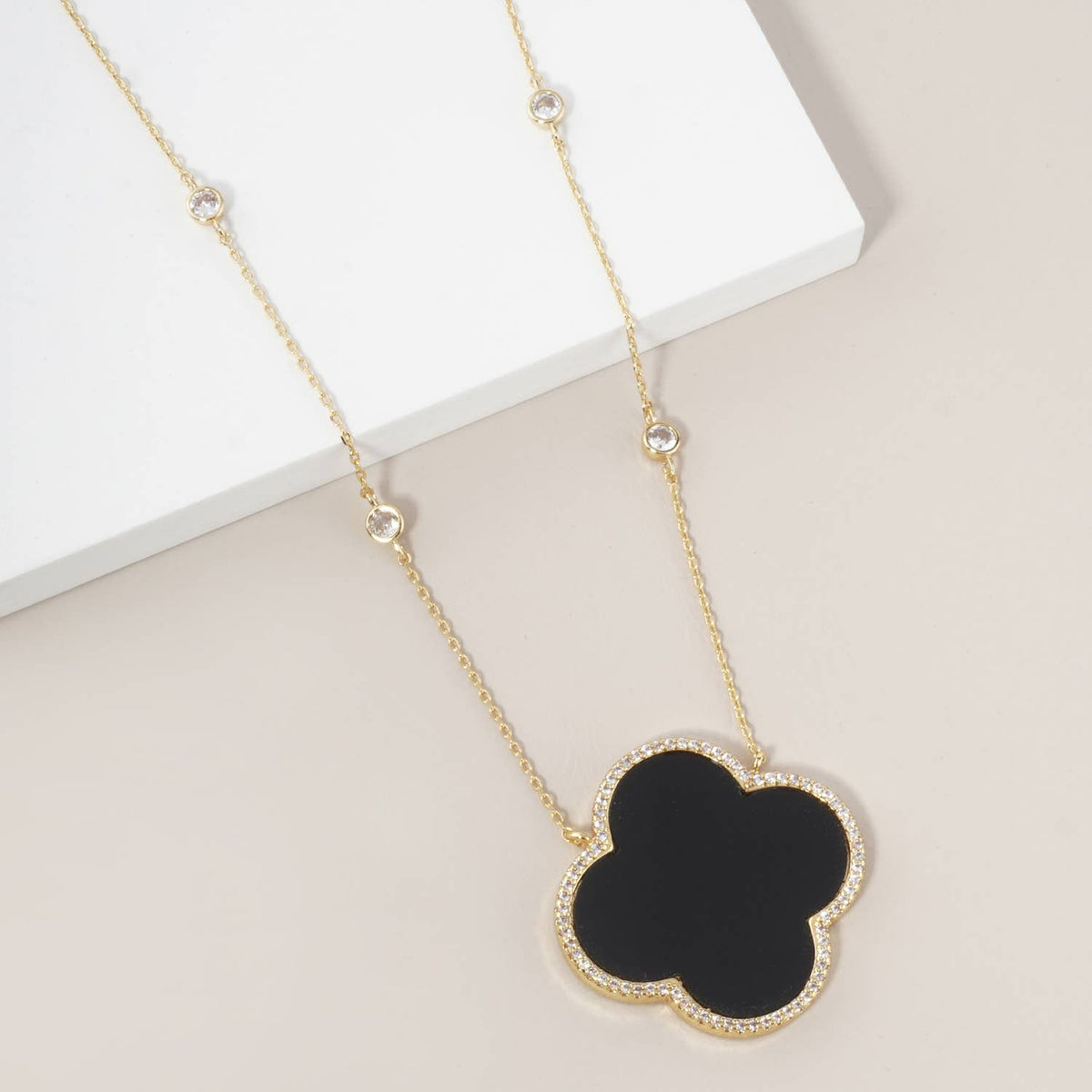 Quatrefoil Pendant Necklace / 18K Gold Dipped Micro Pave