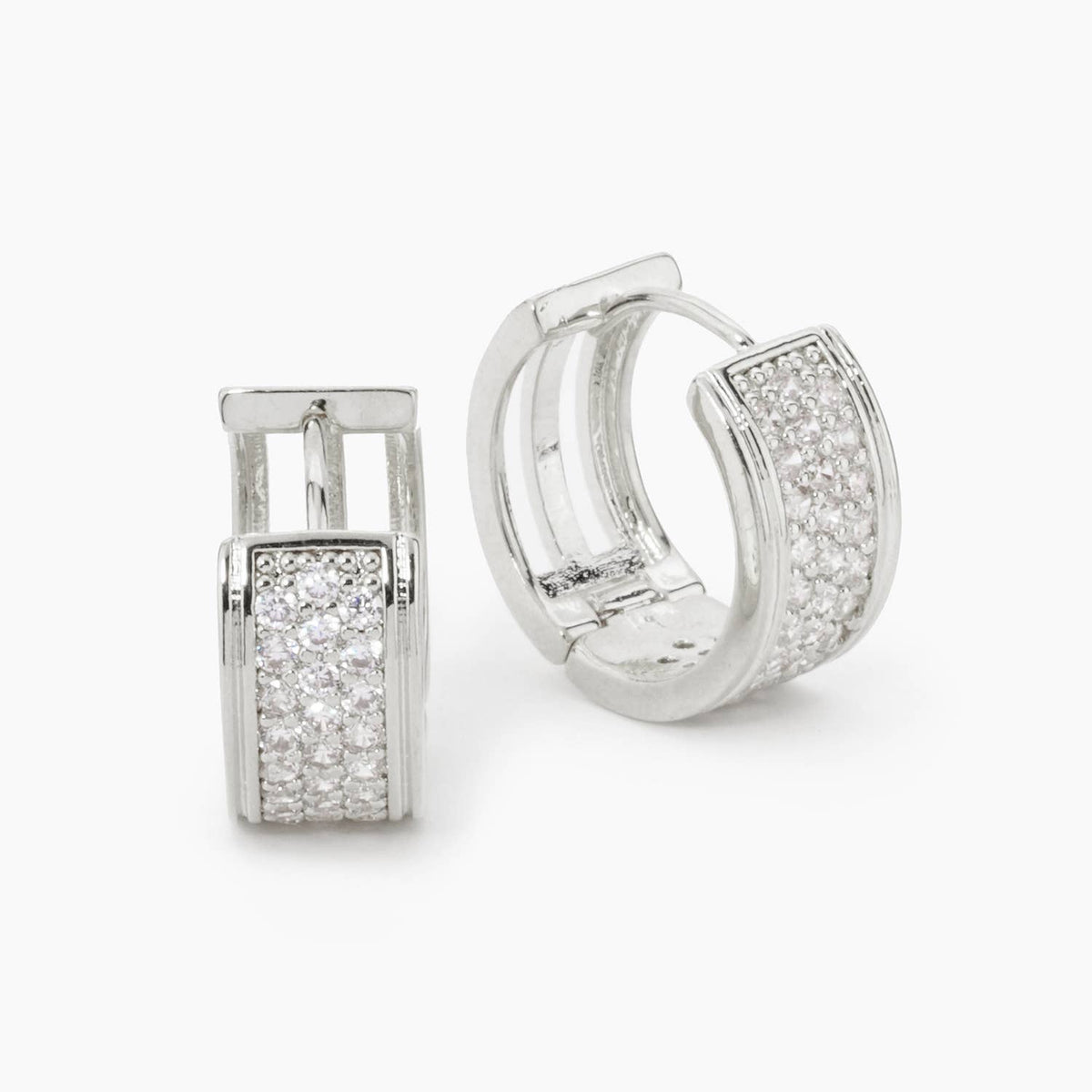 3 LINE MICRO PAVE SET CUBIC ZIRCONIA 17MM HOOP EARRINGS
